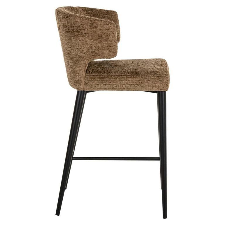Taylor Counter Stool - Curved Back - Brandy and Black - Fabric and Metal