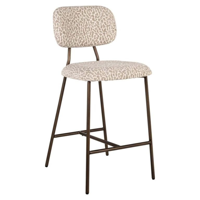 Xenia Counter Stool - Set of 2 - Leopard - Beige - Fabric and Metal