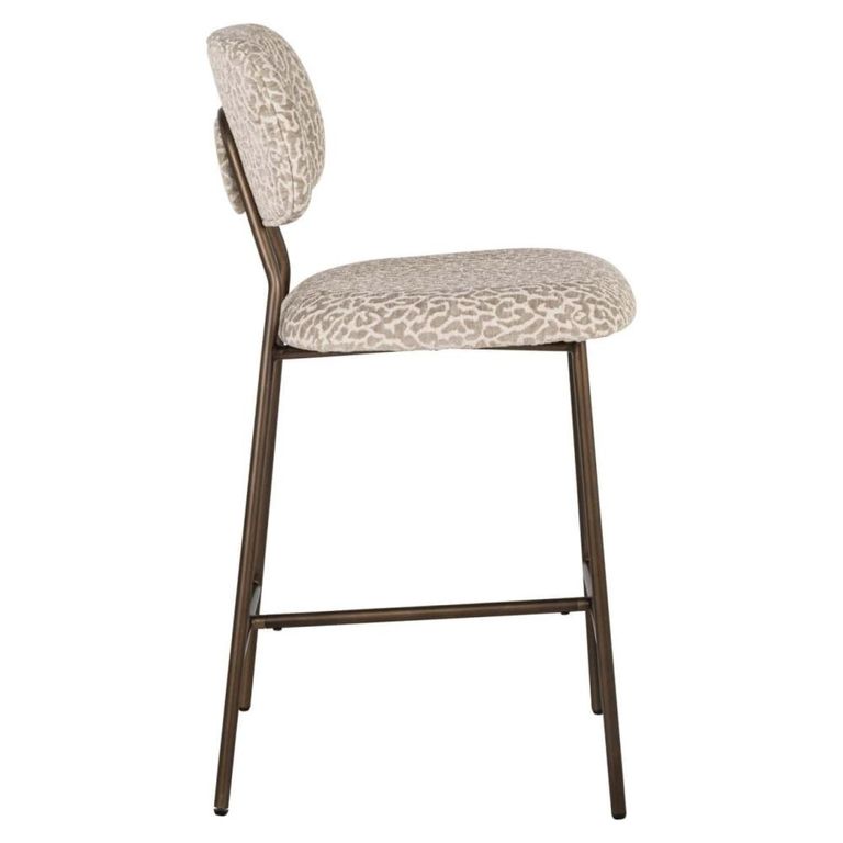 Xenia Counter Stool - Set of 2 - Leopard - Beige - Fabric and Metal