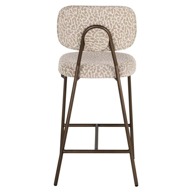 Xenia Counter Stool - Set of 2 - Leopard - Beige - Fabric and Metal