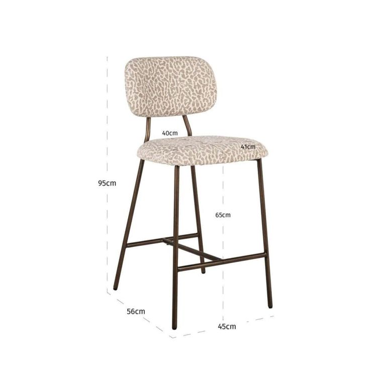 Xenia Counter Stool - Set of 2 - Leopard - Beige - Fabric and Metal