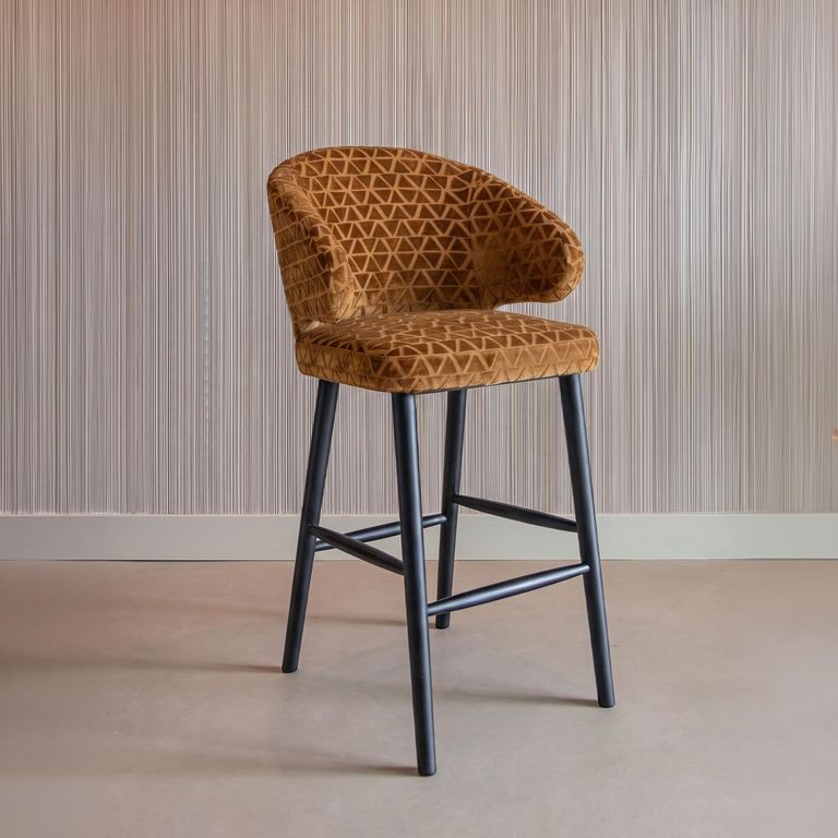 Indigo Gold Fabric Counter Stool with Back