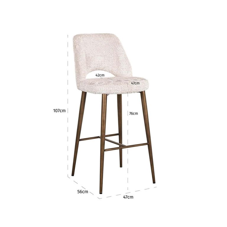 Delphine Cream Fabric Barstool with Back
