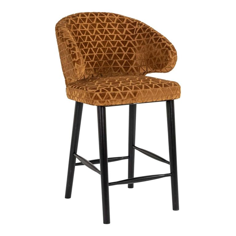 Indigo Gold Fabric Barstool with Back