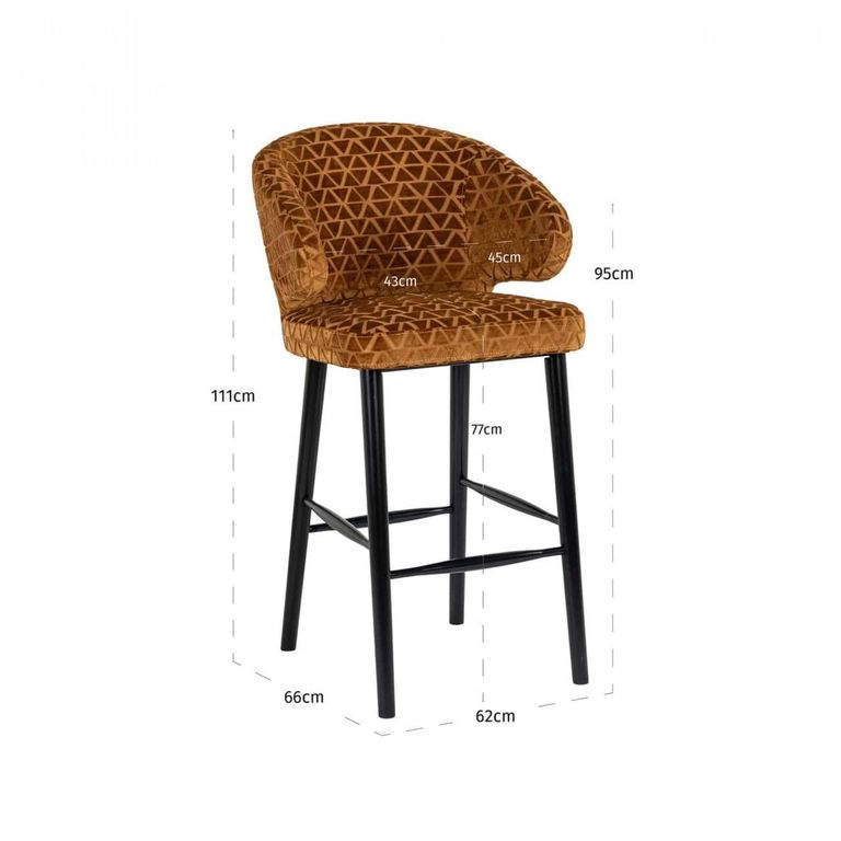 Indigo Gold Fabric Barstool with Back