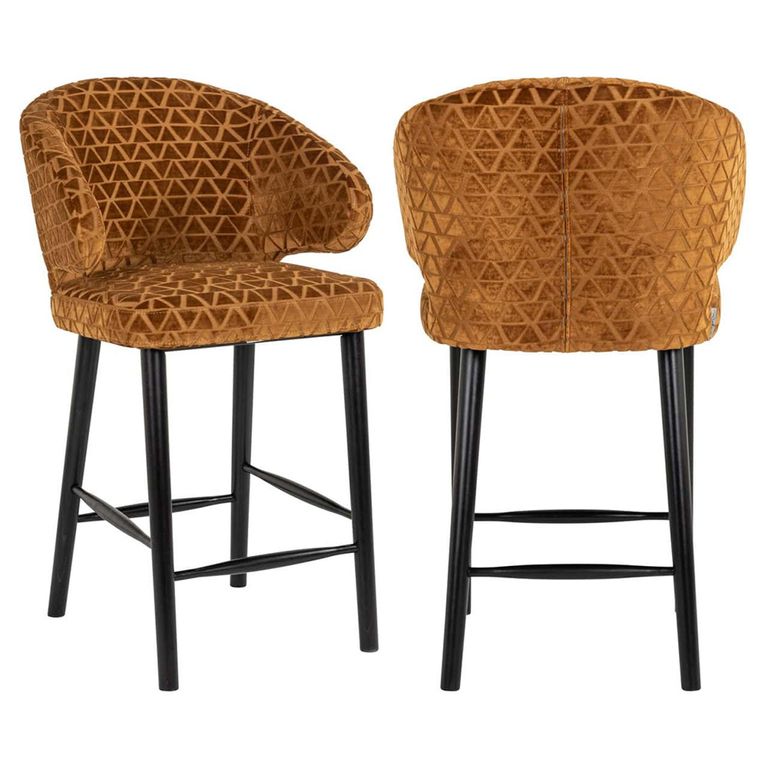 Indigo Gold Fabric Counter Stool with Back