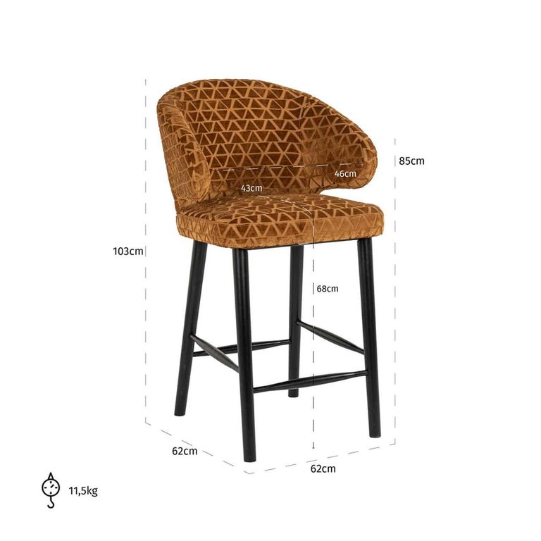 Indigo Gold Fabric Counter Stool with Back