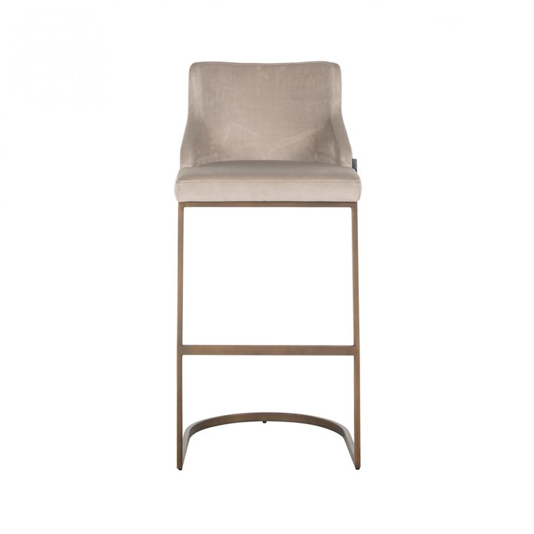 Bolton Khaki Fabric and Brushed Gold Barstool with Back (Set of 2)