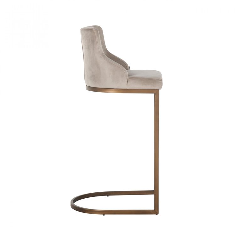 Bolton Khaki Fabric and Brushed Gold Barstool with Back (Set of 2)