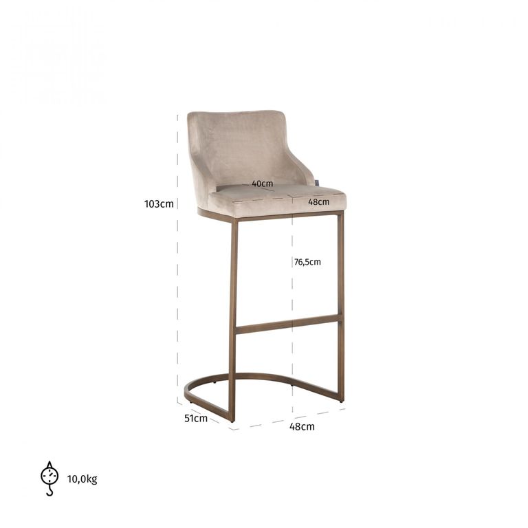 Bolton Khaki Fabric and Brushed Gold Barstool with Back (Set of 2)