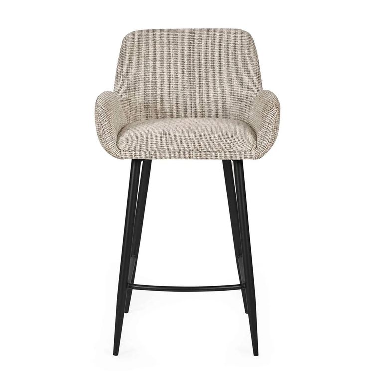 Barley Bar Stool - Set of 2 - Cream Chenille and Black - Fabric and Metal
