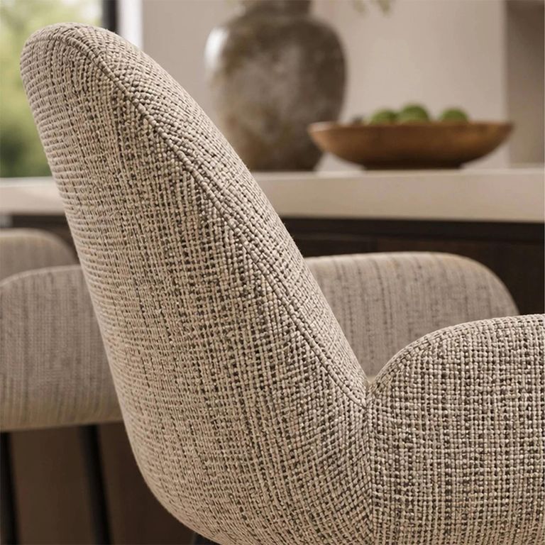Barley Bar Stool - Set of 2 - Cream Chenille and Black - Fabric and Metal