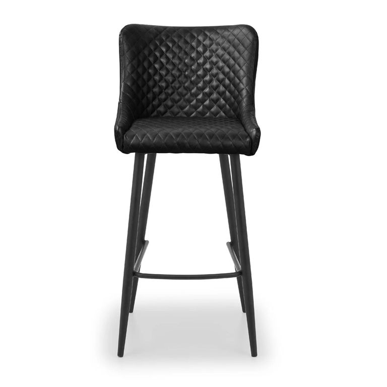Luxe Barstool - Set of 2 - Curved Back - Grey Velvet and Black - Fabric and Metal