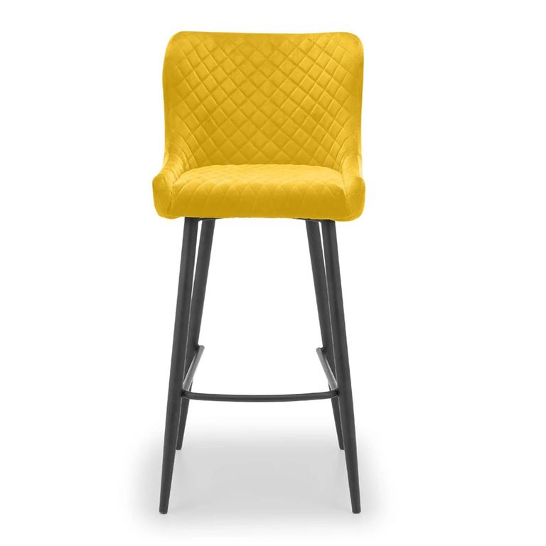 Luxe Barstool - Set of 2 - Curved Back - Mustard Velvet and Black - Fabric and Metal