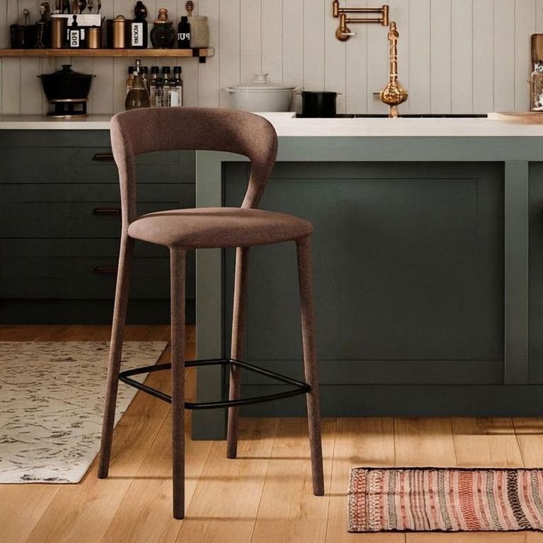Toledo Barstool - Set of 2 - Curved Back - Grey - Fabric and Metal