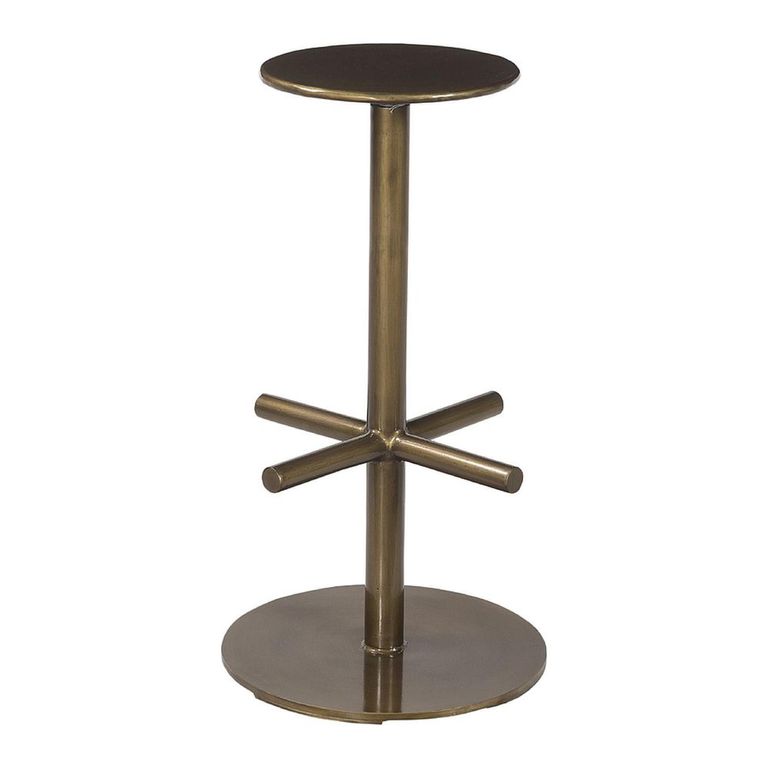 Barstool - Set of 2 - Round - Pedestal Base - Antique Brass - Metal