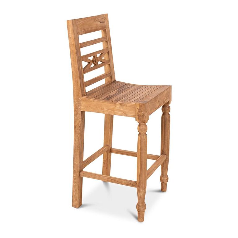 Flower Barstool - Set of 2 - Natural - Teak Wood