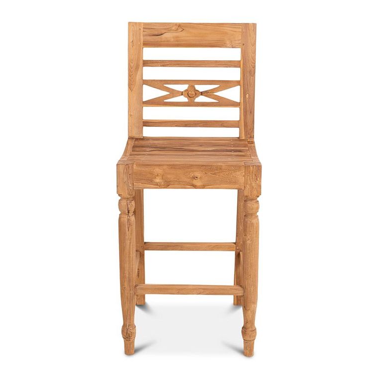 Flower Barstool - Set of 2 - Natural - Teak Wood
