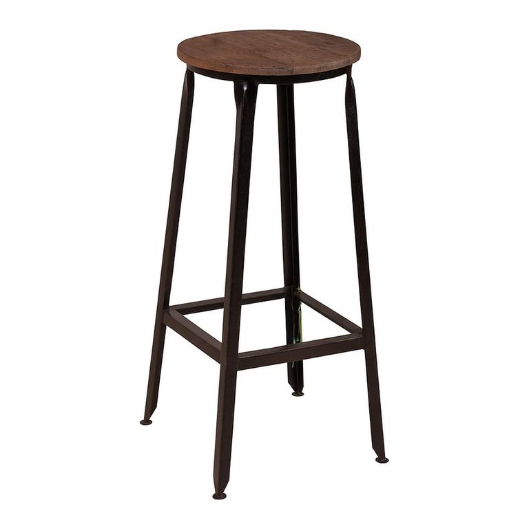 Industrial Barstool - Set of 2 - Round - Brown and Black - Wood and Metal