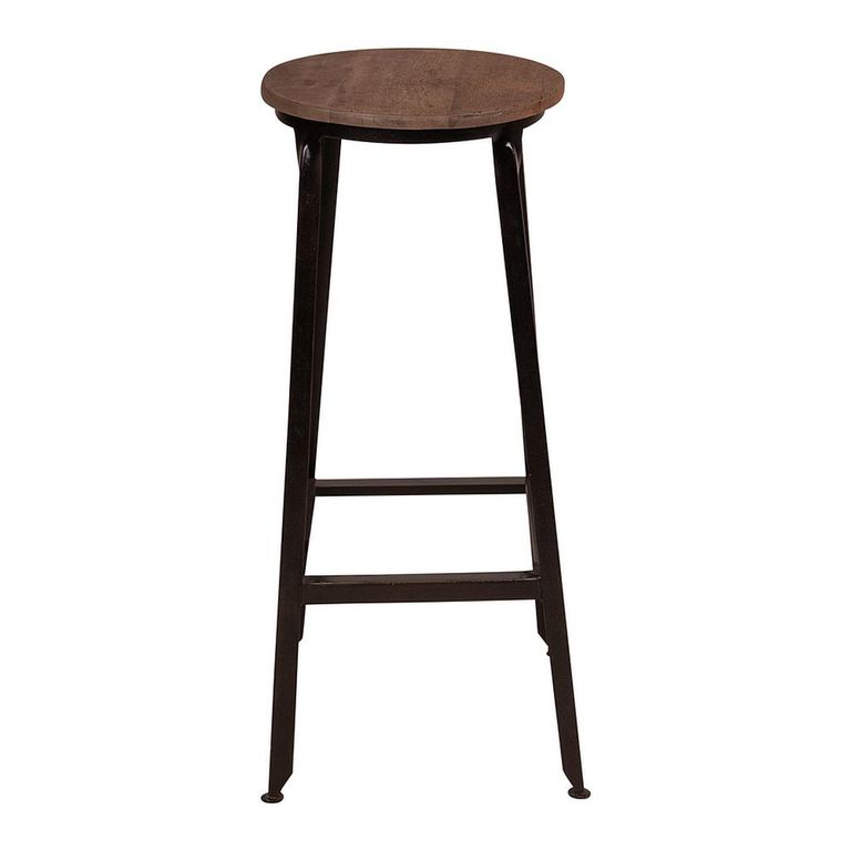 Industrial Barstool - Set of 2 - Round - Brown and Black - Wood and Metal