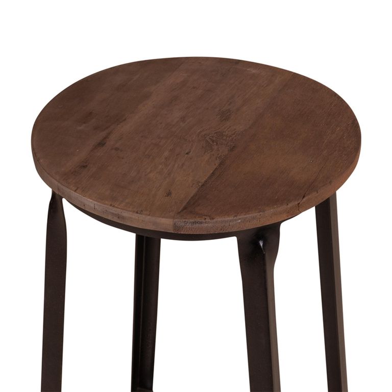 Industrial Barstool - Set of 2 - Round - Brown and Black - Wood and Metal