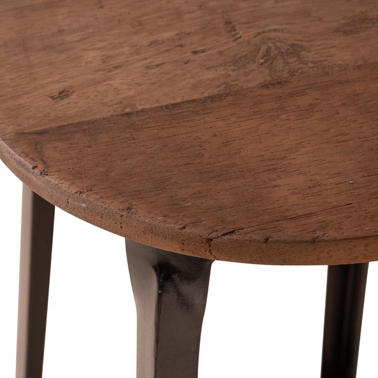Industrial Barstool - Set of 2 - Round - Brown and Black - Wood and Metal