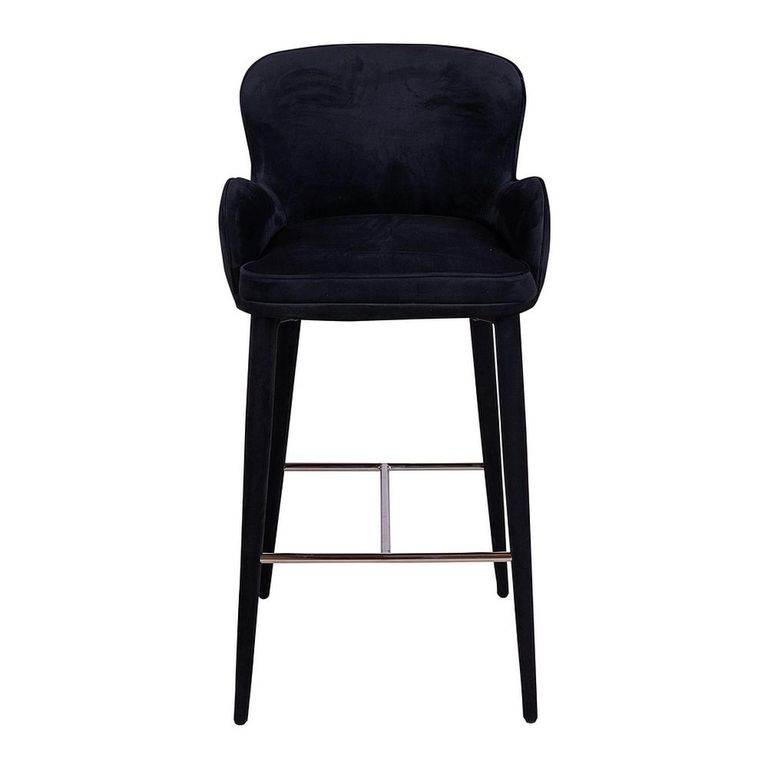 Perry Barstool - with Armrest - Set of 2 - Curved Back - Black Velvet - Fabric and Metal