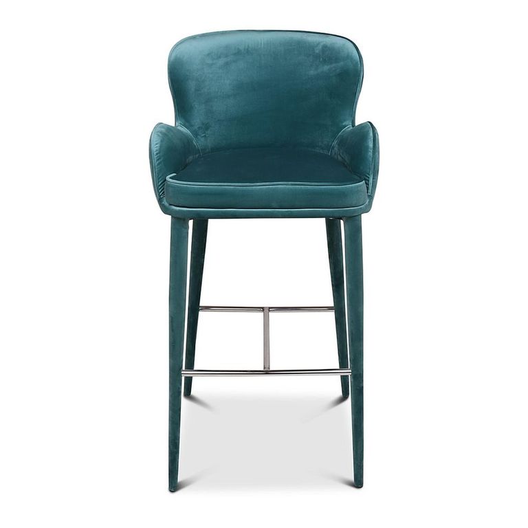 Perry Barstool - with Armrest - Set of 2 - Curved Back - Green Velvet - Fabric and Metal