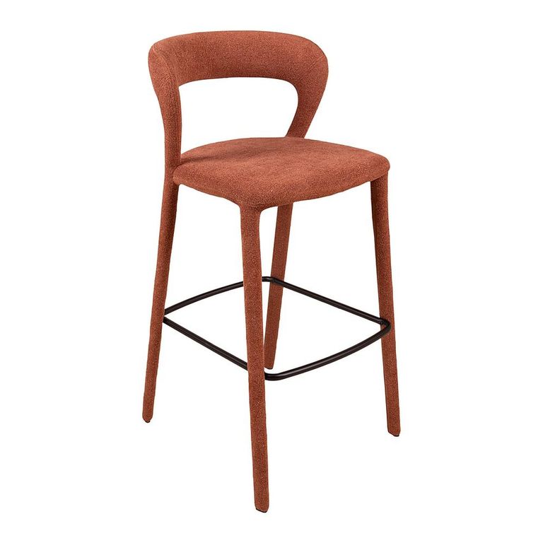 Toledo Barstool - Set of 2 - Curved Back - Terra Brown - Fabric and Metal