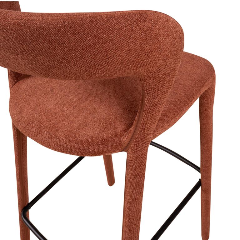 Toledo Barstool - Set of 2 - Curved Back - Terra Brown - Fabric and Metal