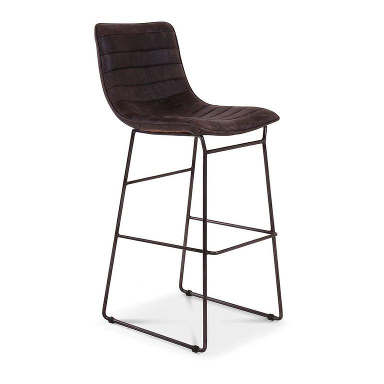 Vancouver Industrial Barstool - Set of 2 - Ebony Brown and Black - Leather and Metal