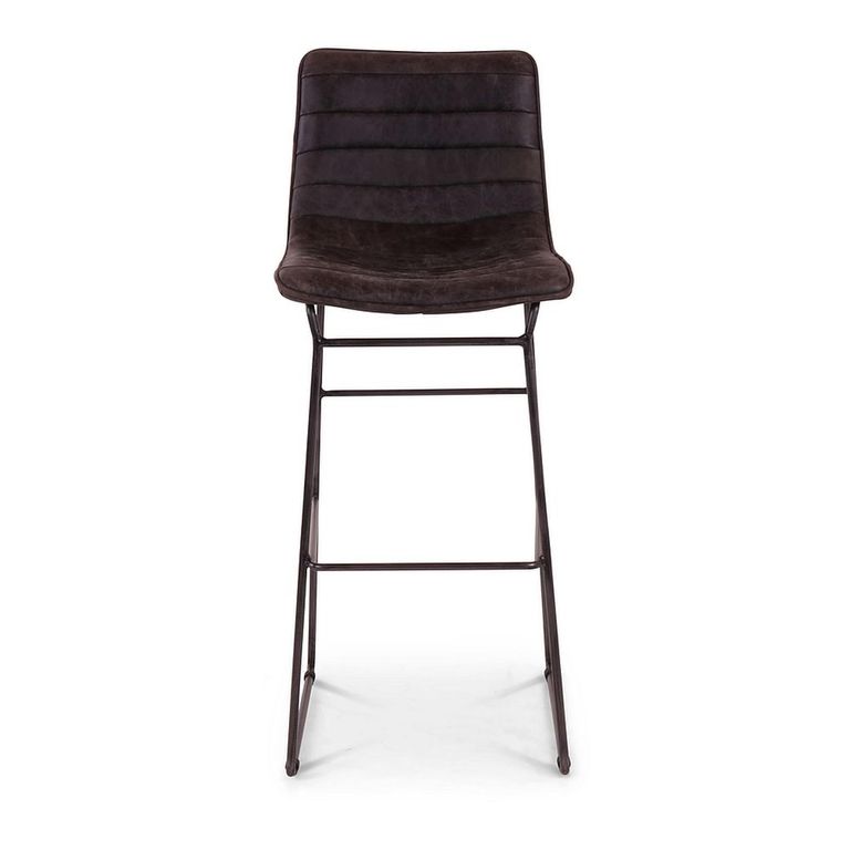 Vancouver Industrial Barstool - Set of 2 - Ebony Brown and Black - Leather and Metal