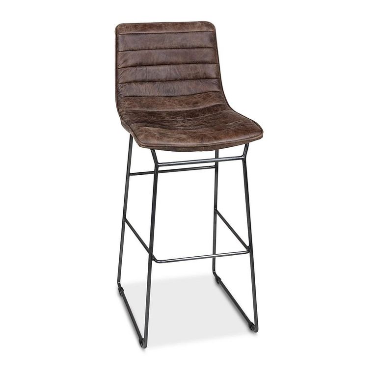 Vancouver Industrial Barstool - Set of 2 - Whiskey Brown and Black - Leather and Metal