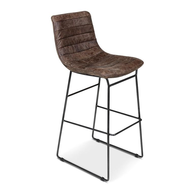 Vancouver Industrial Barstool - Set of 2 - Whiskey Brown and Black - Leather and Metal