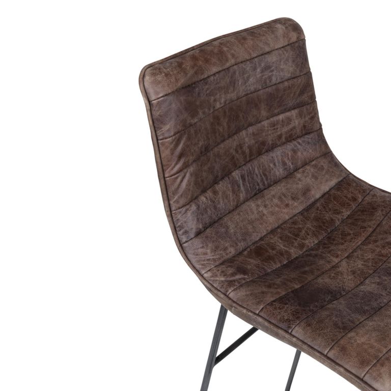 Vancouver Industrial Barstool - Set of 2 - Whiskey Brown and Black - Leather and Metal