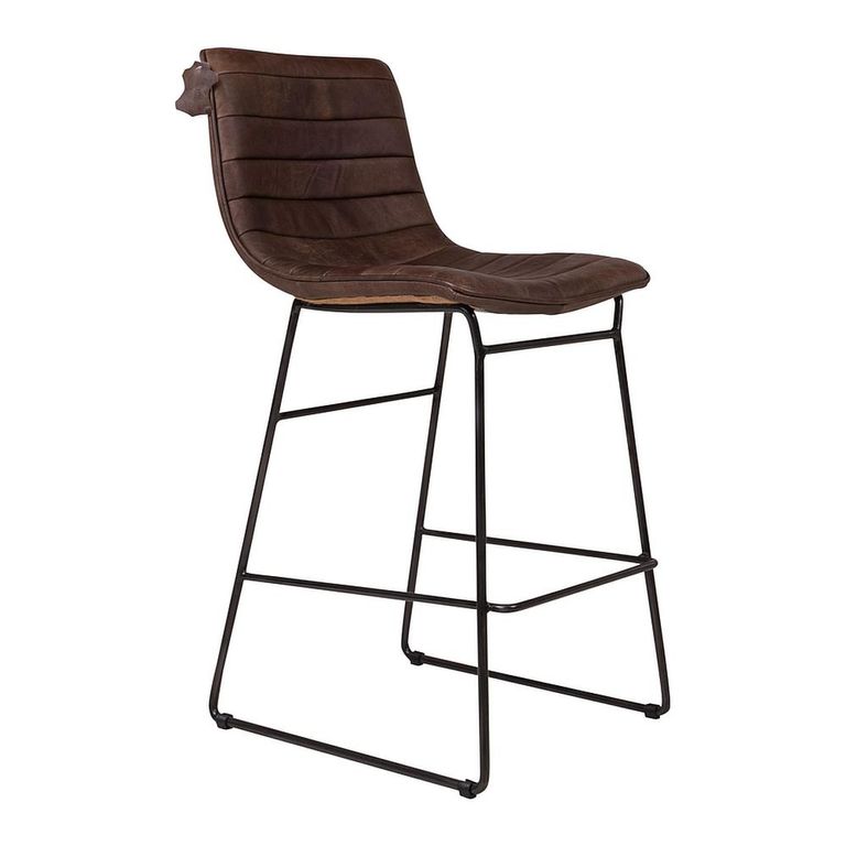 Vancouver Industrial Barstool - Set of 2 - Whiskey Dark Brown and Black - Leather and Metal