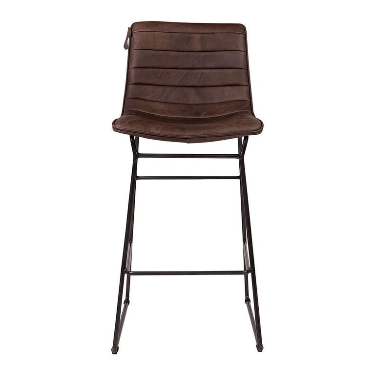 Vancouver Industrial Barstool - Set of 2 - Whiskey Dark Brown and Black - Leather and Metal
