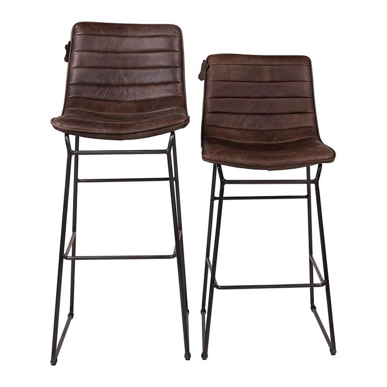 Vancouver Industrial Barstool - Set of 2 - Whiskey Dark Brown and Black - Leather and Metal