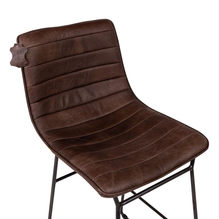 Vancouver Industrial Barstool - Set of 2 - Whiskey Dark Brown and Black - Leather and Metal
