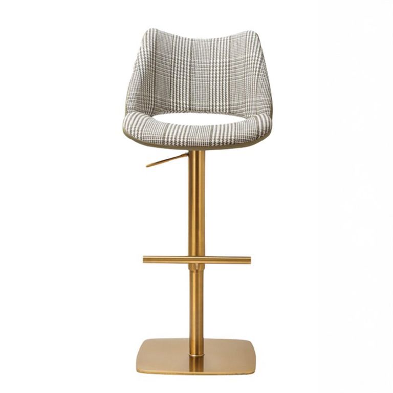 Contour Barstools - Set of 2 - Curved Back - Adjustable Height - Olive and Gold - Fabric and Metal