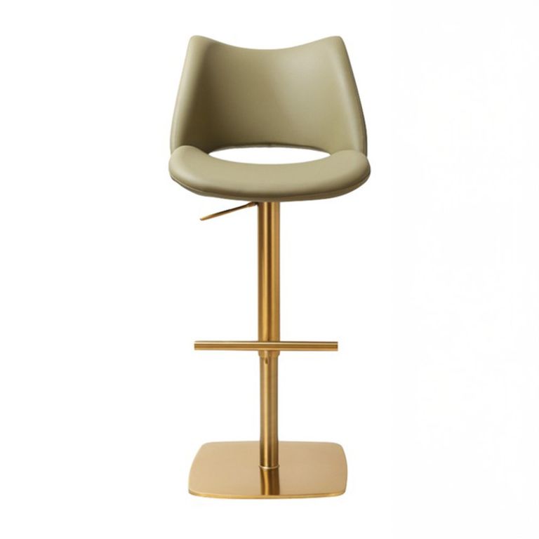 Contour Barstools - Set of 2 - Curved Back - Adjustable Height - Olive and Gold - Faux Leather and Metal