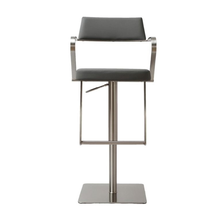 Tempo Barstools - Set of 2 - Adjustable Height - Charcoal Grey and Chrome - Faux Leather and Metal