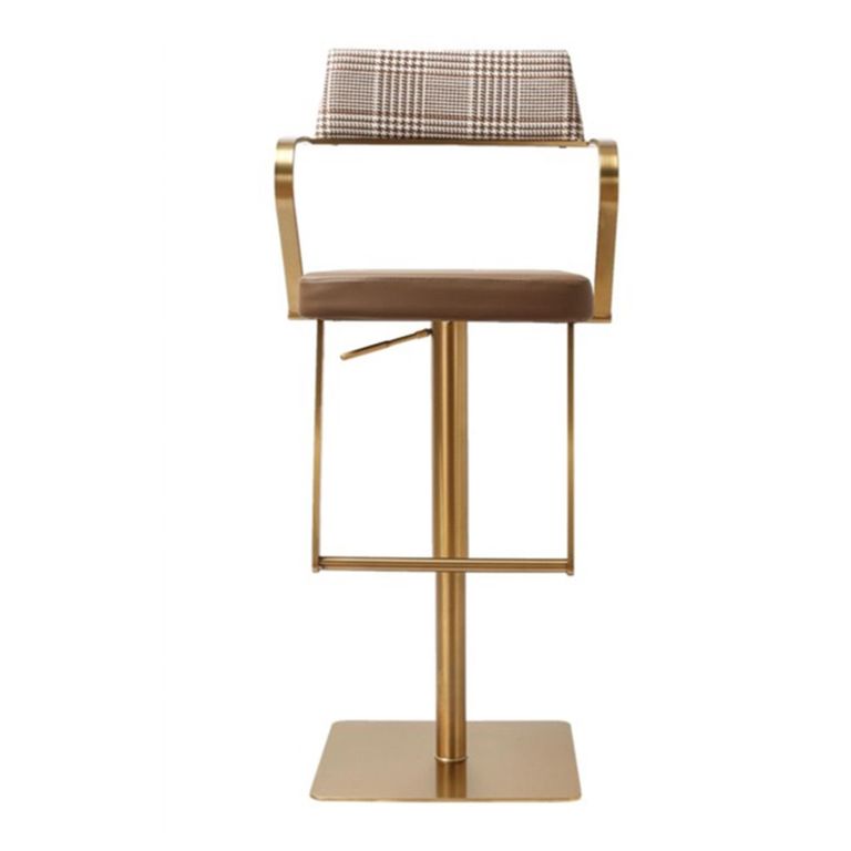 Tempo Barstools - Set of 2 - Adjustable Height - Mocha and Gold - Fabric and Metal