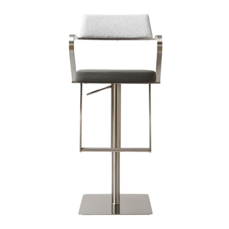 Tempo Barstools - Set of 2 - Adjustable Height - Smoke Grey and Chrome - Fabric and Metal