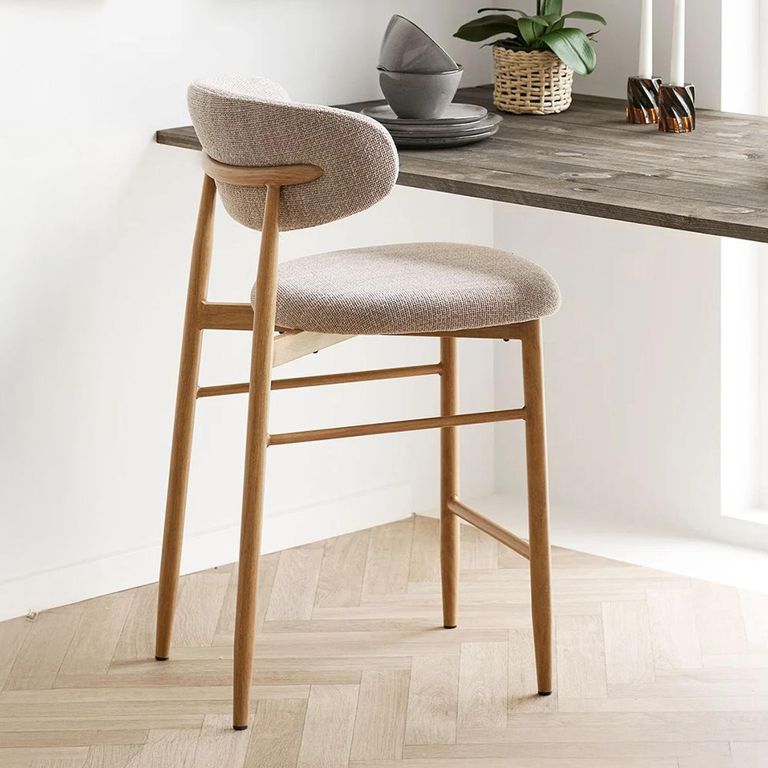 Levanto Counter Chair - Set of 2 - Curved Back - Sand and Natural - Fabric and Wood