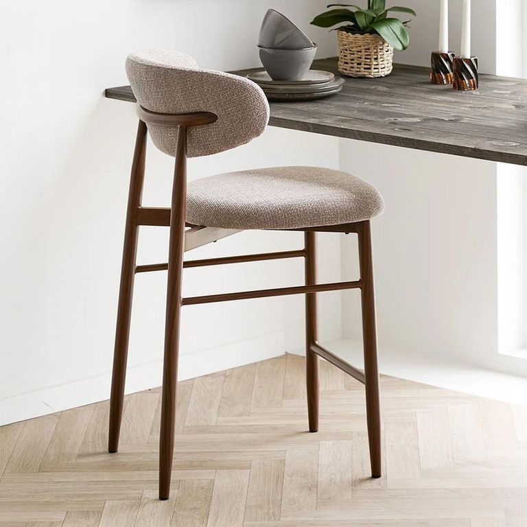Levanto Counter Chair - Set of 2 - Curved Back - Sand and Walnut - Fabric and Wood
