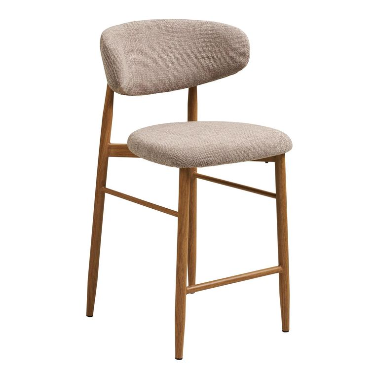 Levanto Counter Chair - Set of 2 - Curved Back - Sand and Natural - Fabric and Wood
