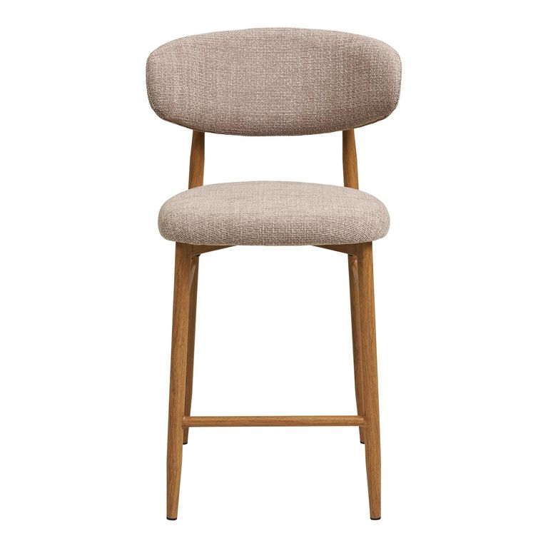 Levanto Counter Chair - Set of 2 - Curved Back - Sand and Natural - Fabric and Wood