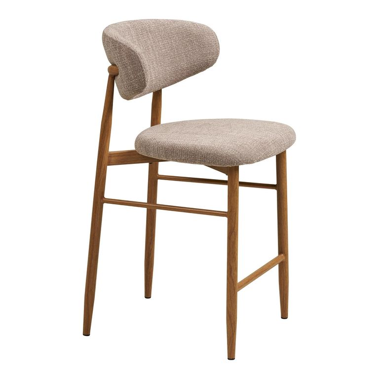Levanto Counter Chair - Set of 2 - Curved Back - Sand and Natural - Fabric and Wood