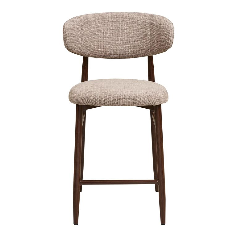 Levanto Counter Chair - Set of 2 - Curved Back - Sand and Walnut - Fabric and Wood